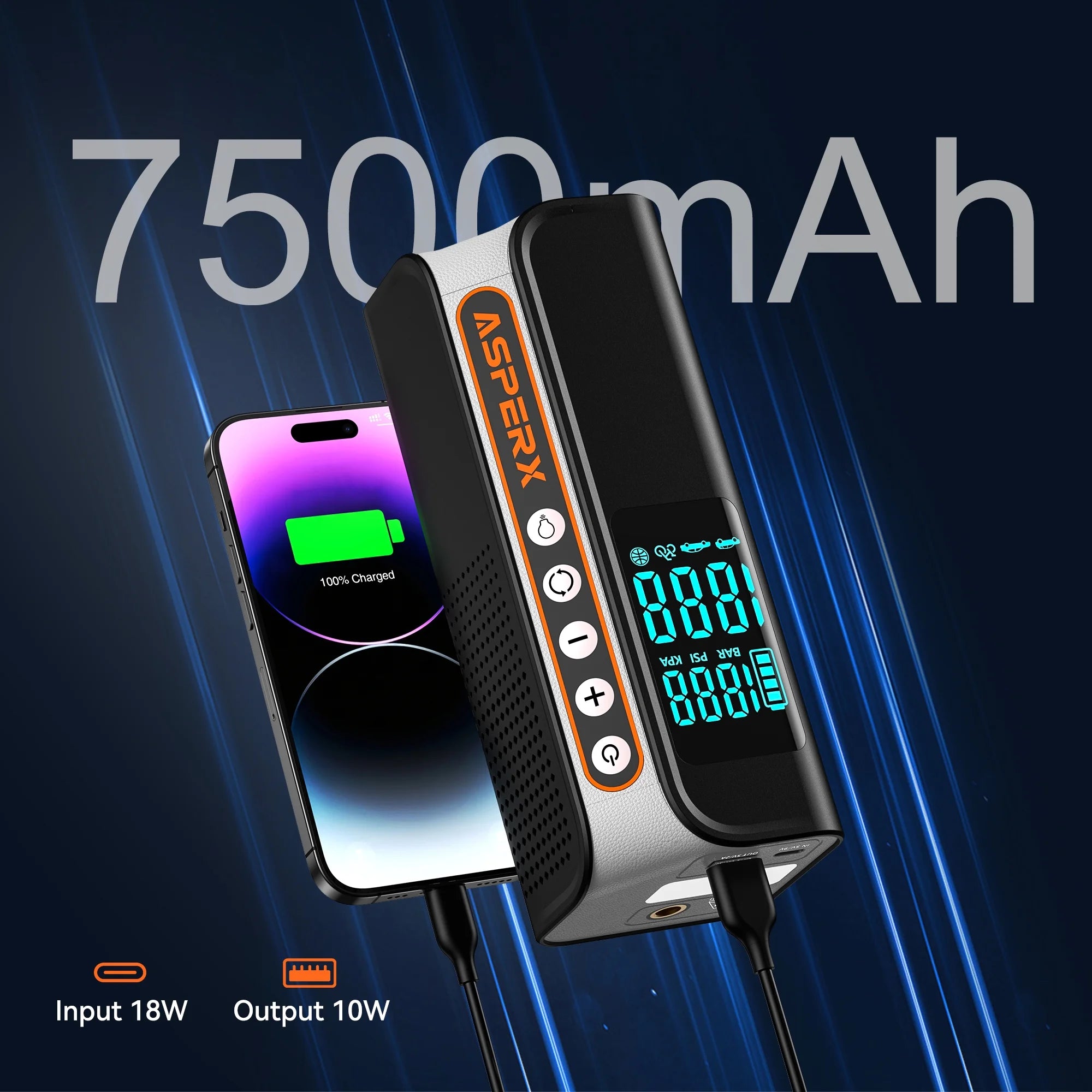 Inflador De Neumáticos Eléctrico, Compresor De Aire Portátil Para Automóvil De 160PSI Con Detección De Presión, Luz LED De Emergencia, Bomba De Neumático Digital - Apagado Automático