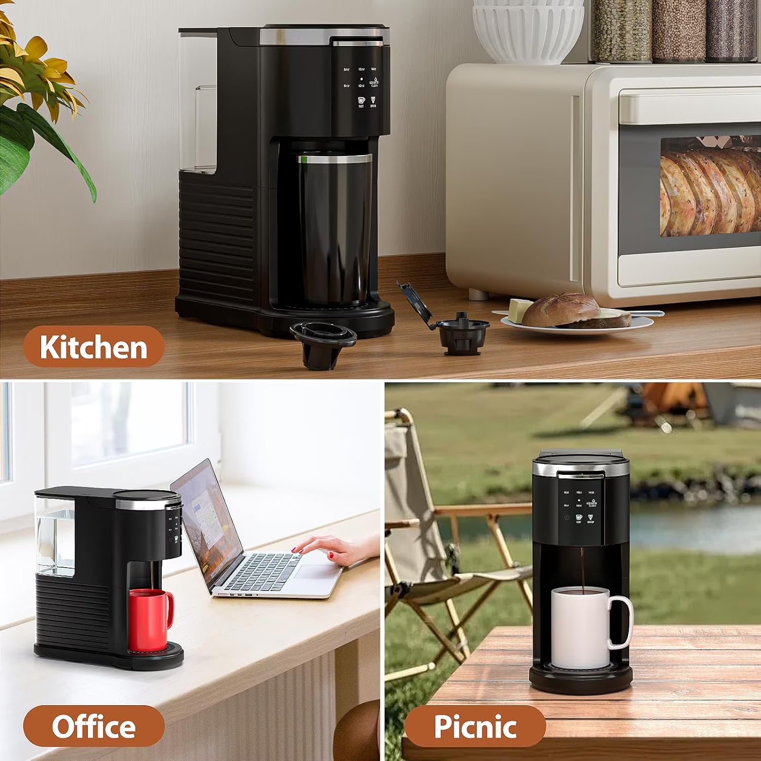 Cafetera De Porción Individual 2 En 1, Taza/Café Molido, 6-14 Oz, Tanque De 40 Oz, Limpieza Automática, Negro