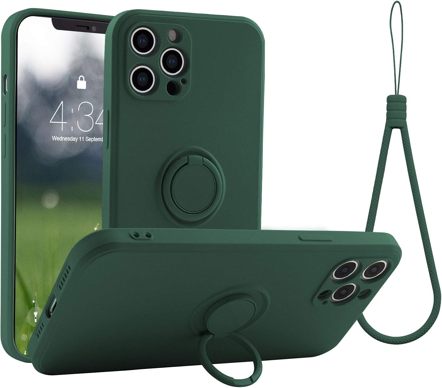 Compatible with Iphone 12 Pro Max Case, Silicone with 360°Ring Kickstand Holder (Support Car Mount) Soft Silk Microfiber Cloth Designed for Iphone 12 Pro Max 6.7Inch 2020 (Army Green)…