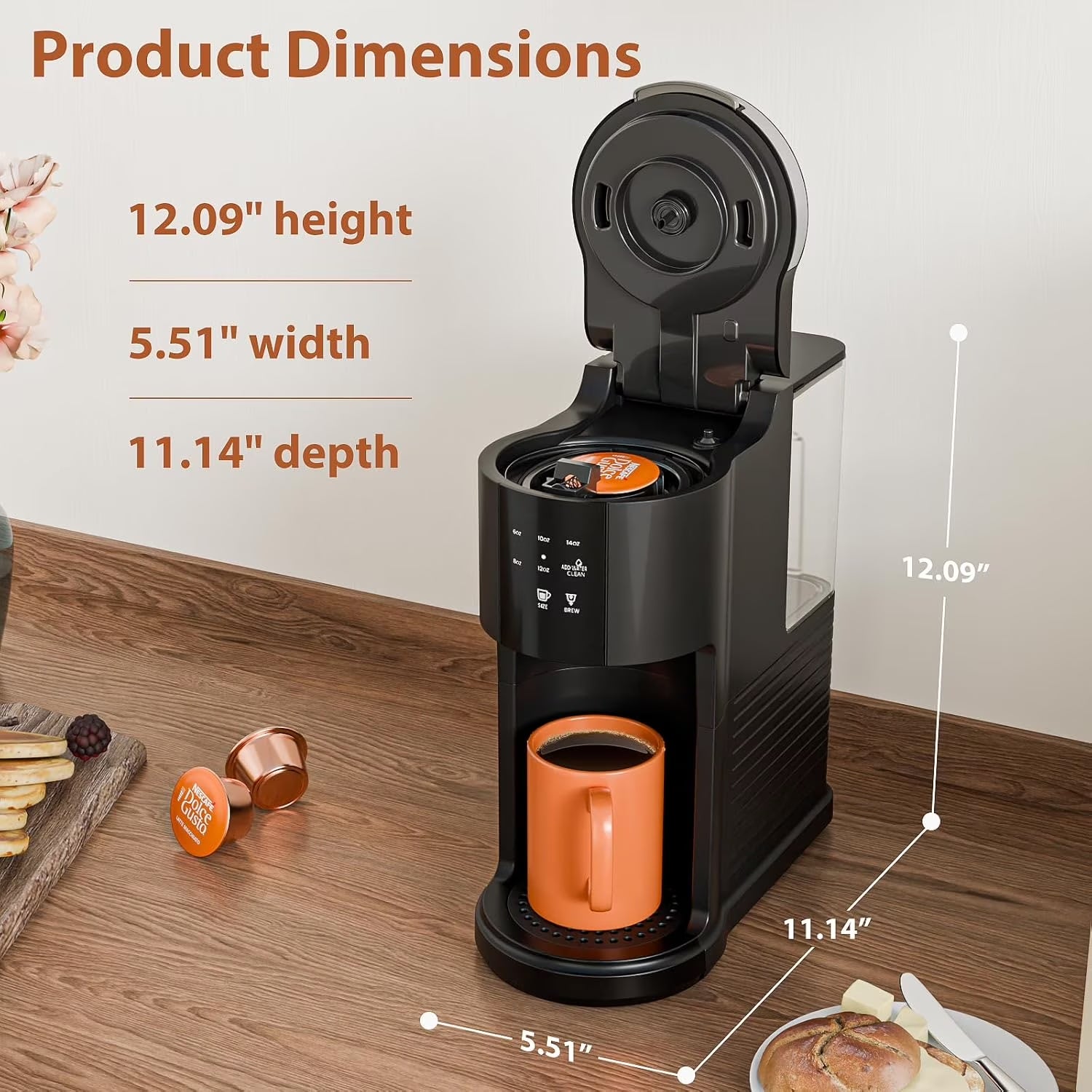 Cafetera De Porción Individual 2 En 1, Taza/Café Molido, 6-14 Oz, Tanque De 40 Oz, Limpieza Automática, Negro