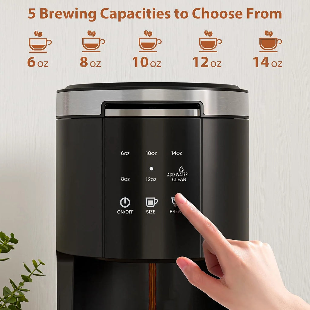 Cafetera De Porción Individual 2 En 1, Taza/Café Molido, 6-14 Oz, Tanque De 40 Oz, Limpieza Automática, Negro