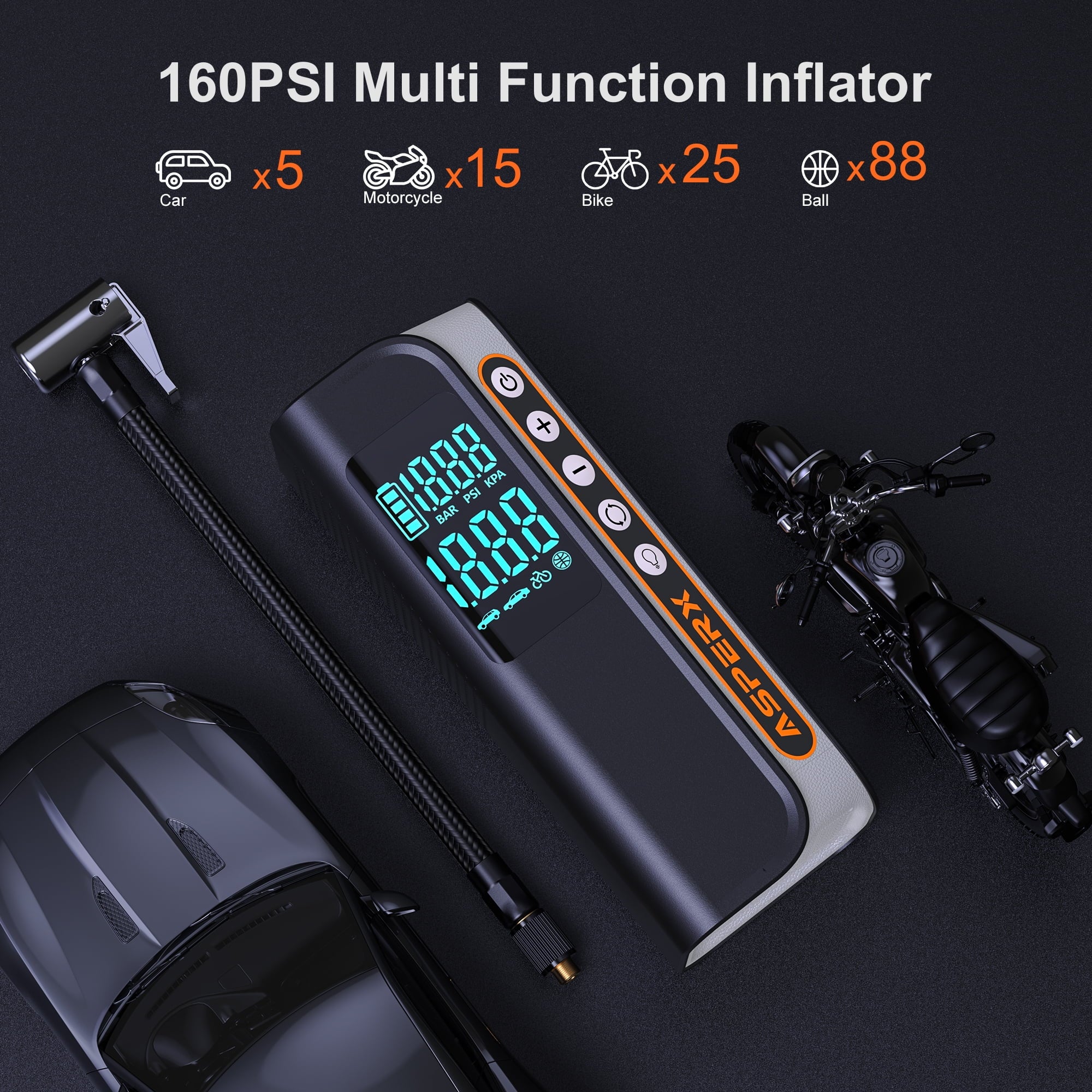 Inflador De Neumáticos Eléctrico, Compresor De Aire Portátil Para Automóvil De 160PSI Con Detección De Presión, Luz LED De Emergencia, Bomba De Neumático Digital - Apagado Automático